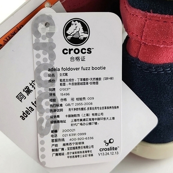 Crocs Adela Women's Foldover Fuzz  Leather Boots Pink Poppy Stucco Navy Size 6 - Picture 13 of 15